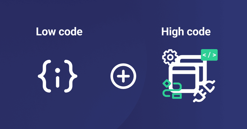 Low code and high code on a blue background